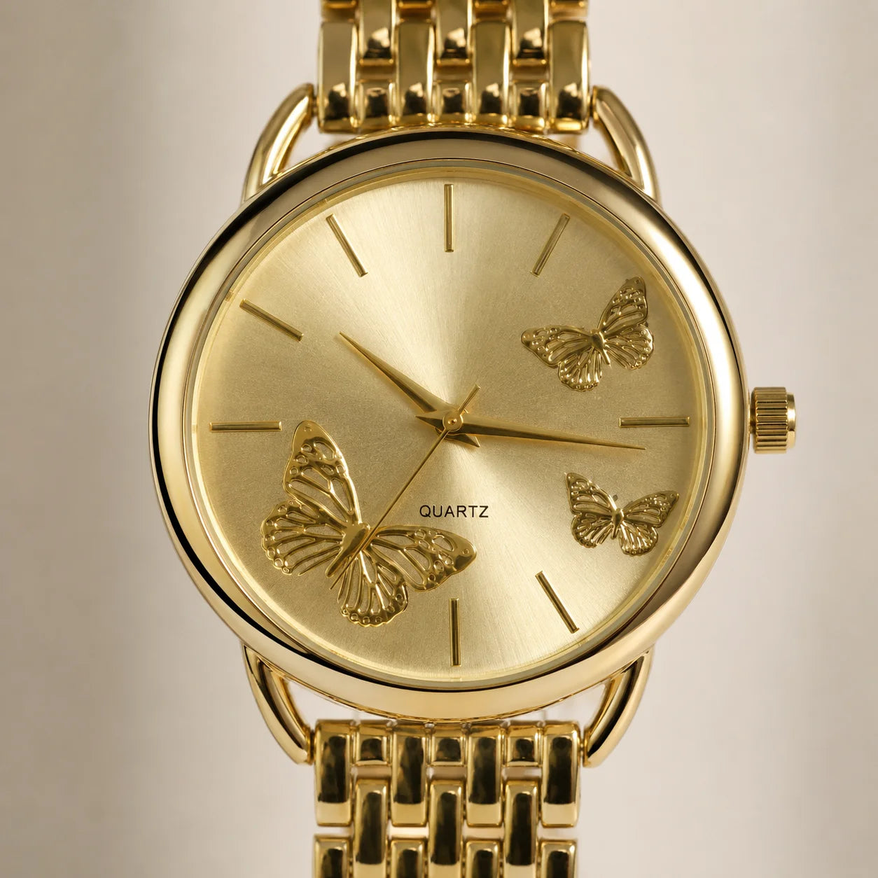 OEM Custom Logo Round Quartz Analog Glass Dial Watch Alloy Case Metal Strap 35mm Unisex Splash Resistant Wholesale Fashion