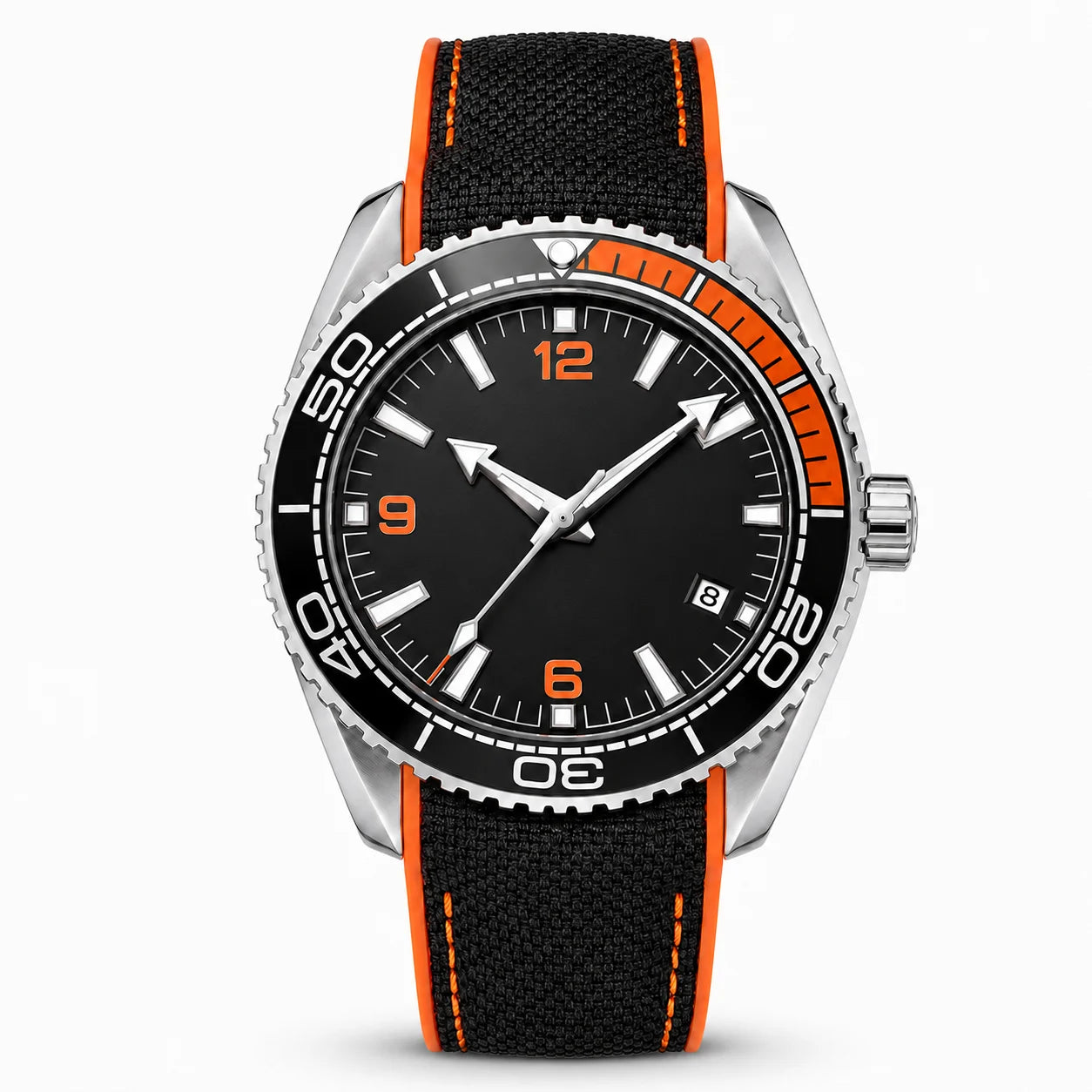 Hippocampus-Style Men's Quartz Watch Dial 45mm 30M Water Resistant Calendar Luminous Hands Nylon Band Hidden Clasp Pointer