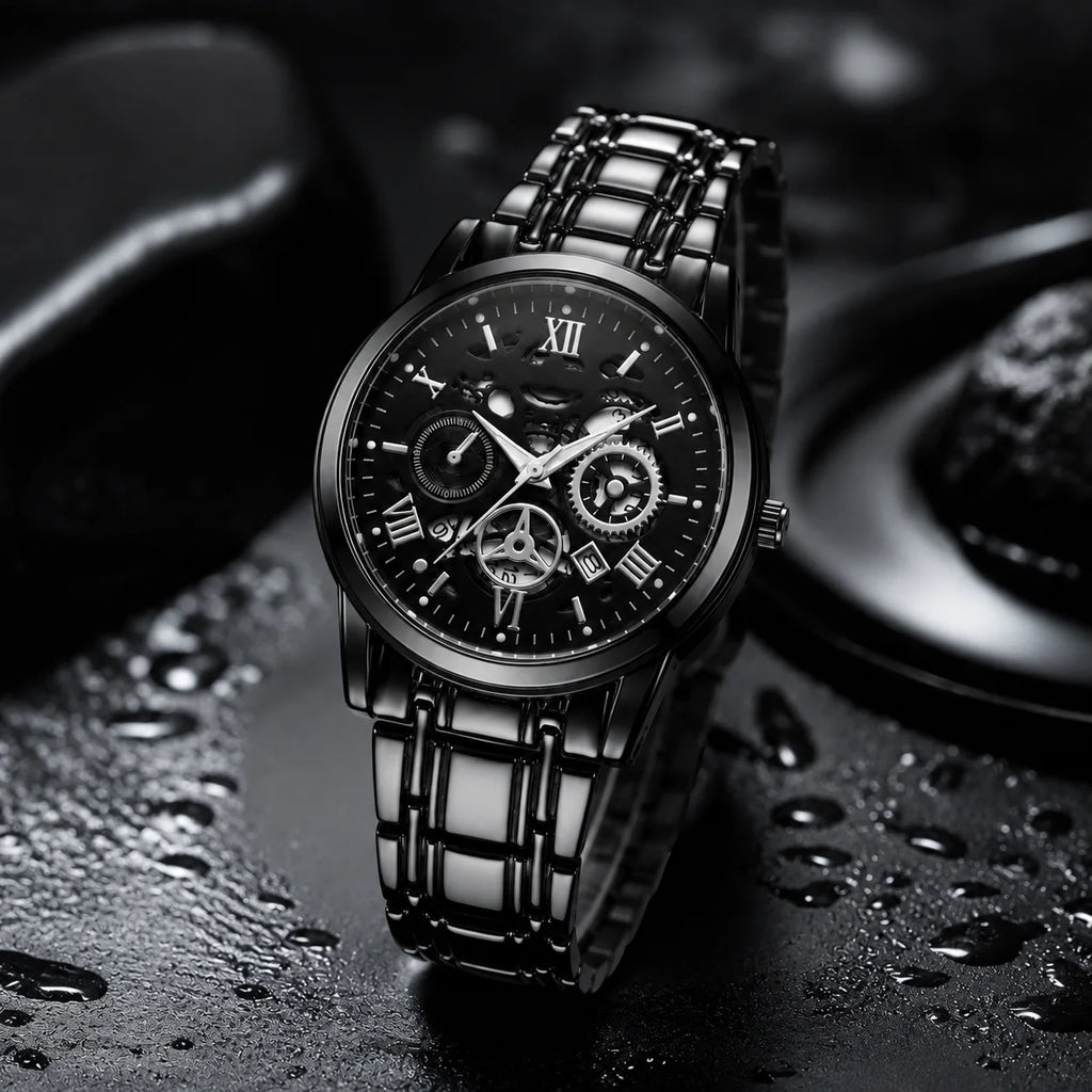 Official Movement Brand Men's Quartz Watch 40mm Alloy Luxury Waterproof Luminous Pointer Dial with Calendar and Stylish Design