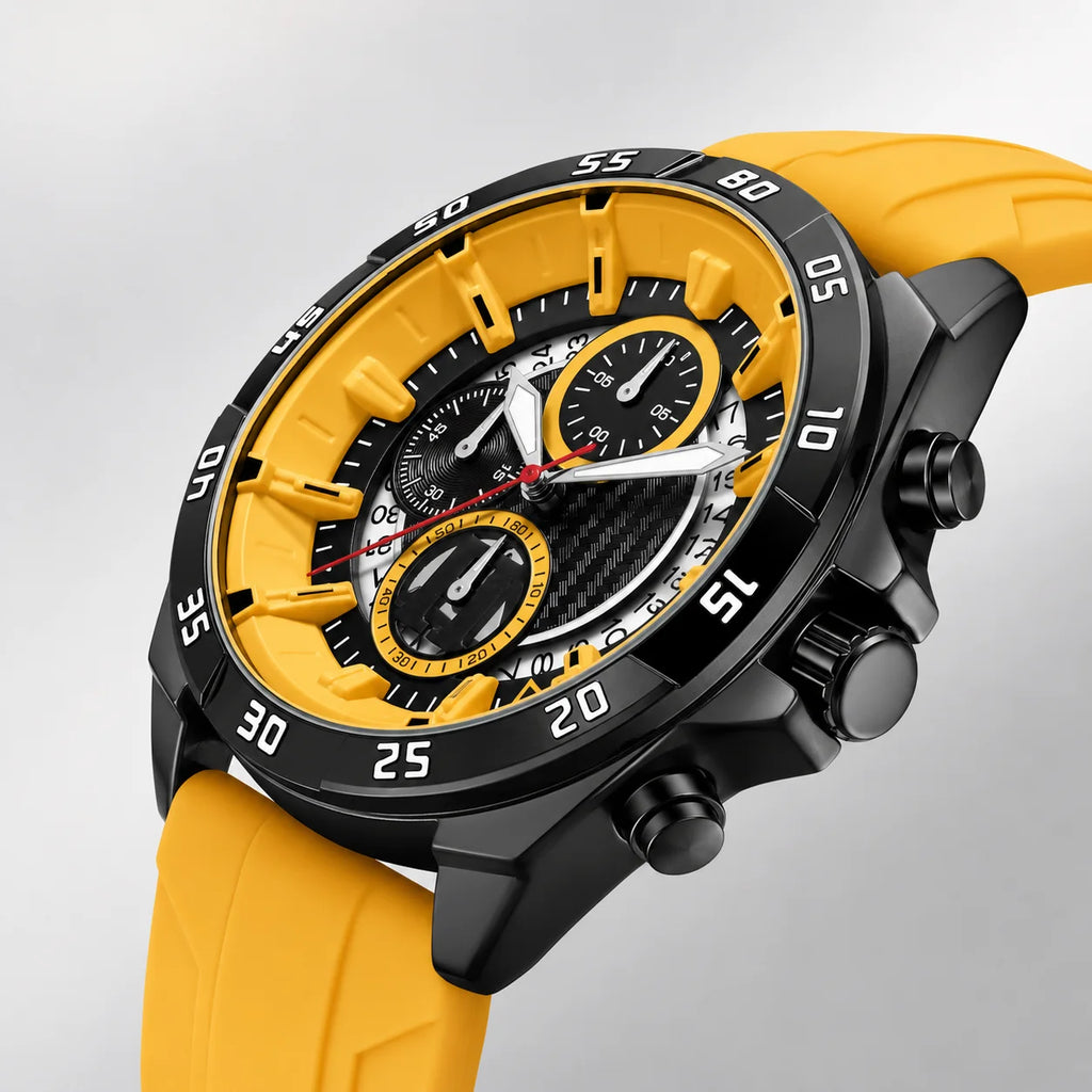 Outdoor Exercise Men's Quartz Watch Alloy Case Mineral-Strengthened Glass Dial Silicone Band Luminous 45mm Pointer 30M Water
