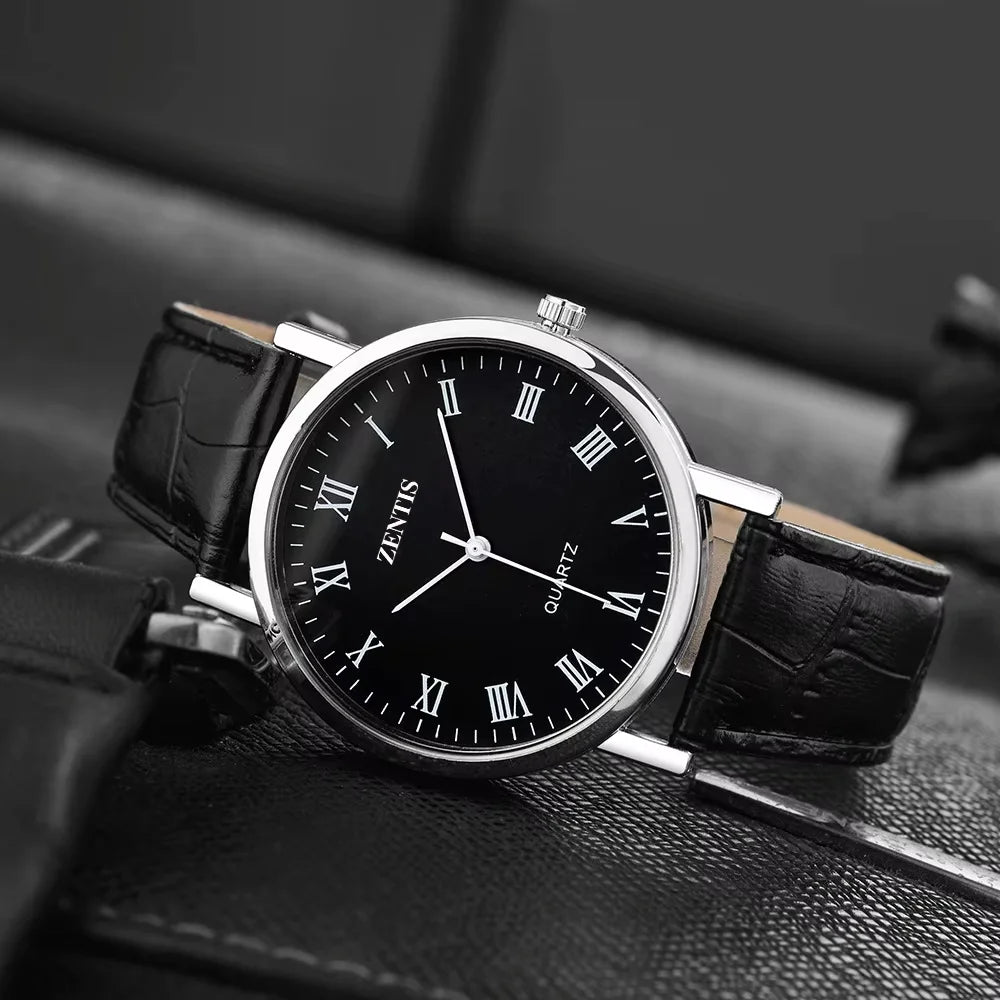 Eco-Friendly Leather Band Alloy Case 9mm Thickness Men's Quartz Watch Advanced Sense Wholesale Decorative Simple Pointer Dial